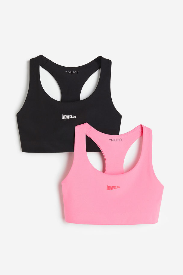 H&M 2-pack Medium Support Sports Bras Bubblegum Pink/black