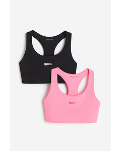 2-pack Medium Support Sports Bras Bubblegum Pink/black