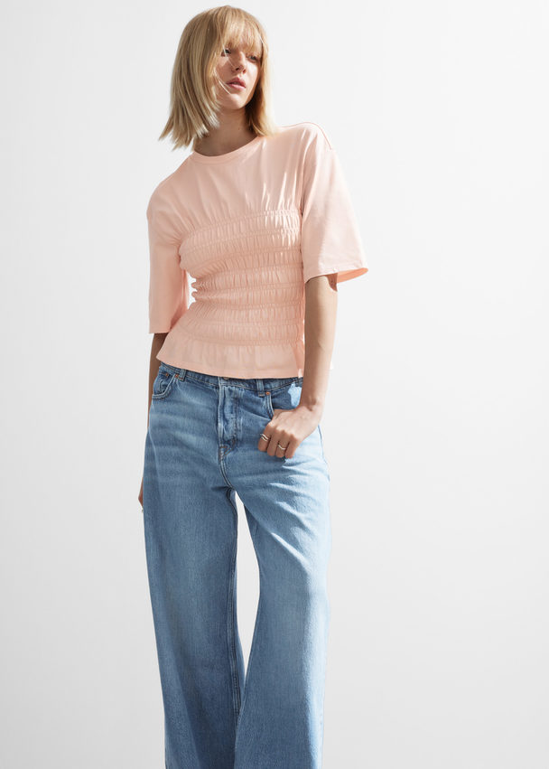 & Other Stories Smocked Crewneck Top Peach