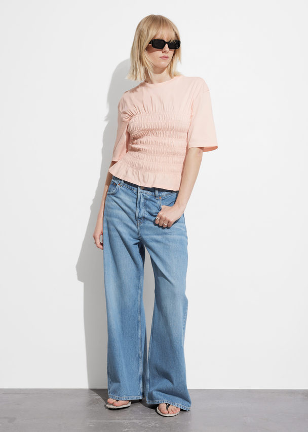 & Other Stories Smocked Crewneck Top Peach