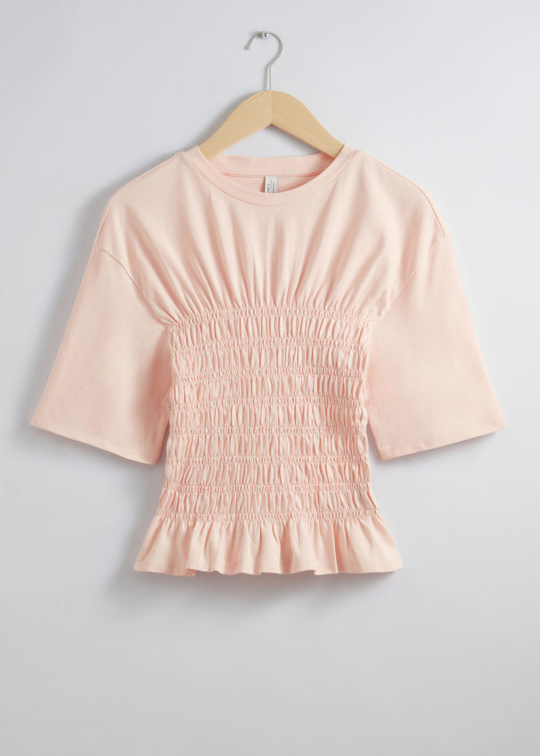 & Other Stories Smocked Crewneck Top Peach