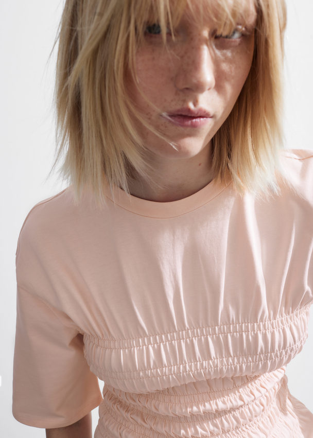 & Other Stories Smocked Crewneck Top Peach