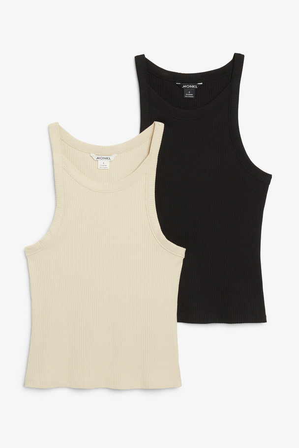 Monki 2-pack Ribbed Tank Tops Black And Beige