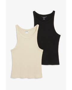 2-pack Ribbed Tank Tops Black And Beige