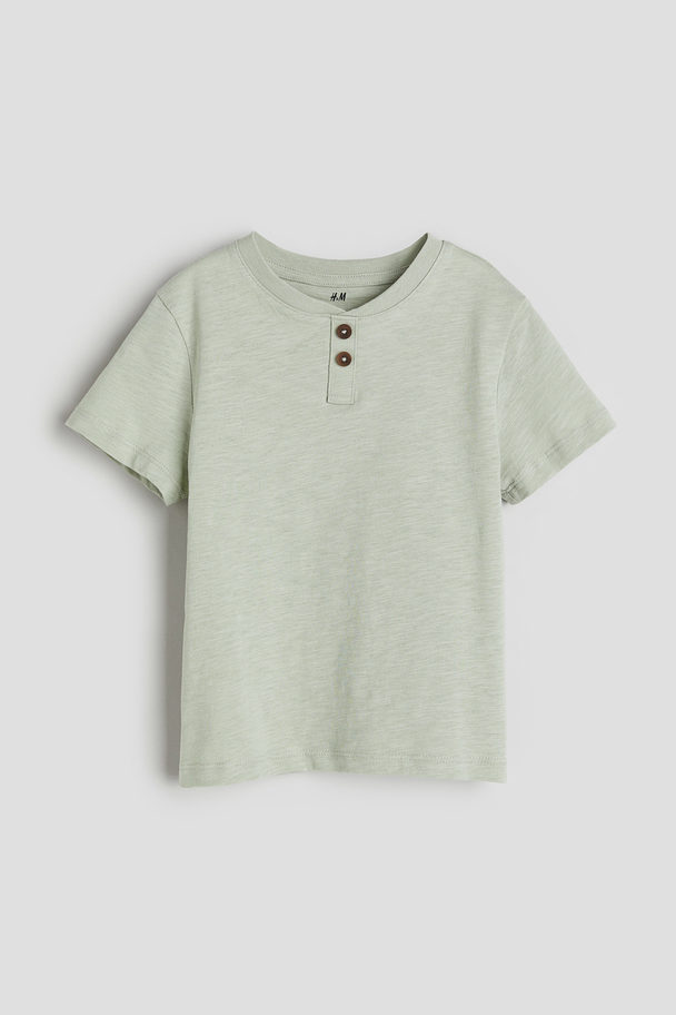 H&M Cotton Henley T-shirt Light Green