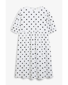 Cotton Midi Dress Black And White Dots