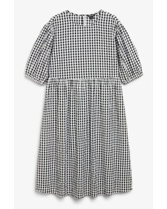 Black Gingham Cotton Midi Dress Black And White Gingham