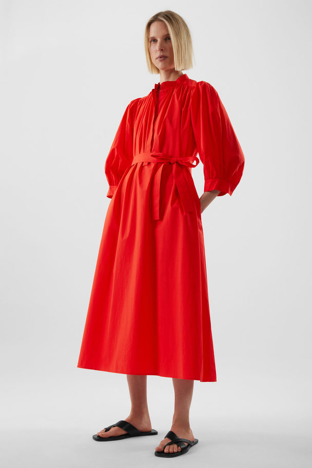 COS Puff-sleeve Belted Dress Red