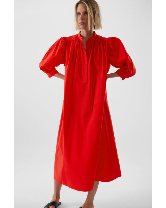 COS Puff-sleeve Belted Dress Red