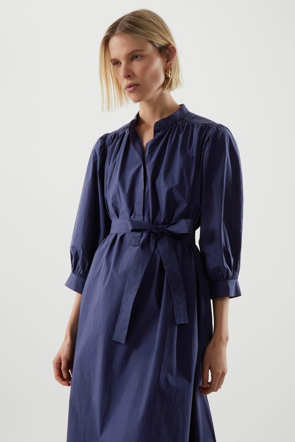 COS Puff-sleeve Belted Dress Navy