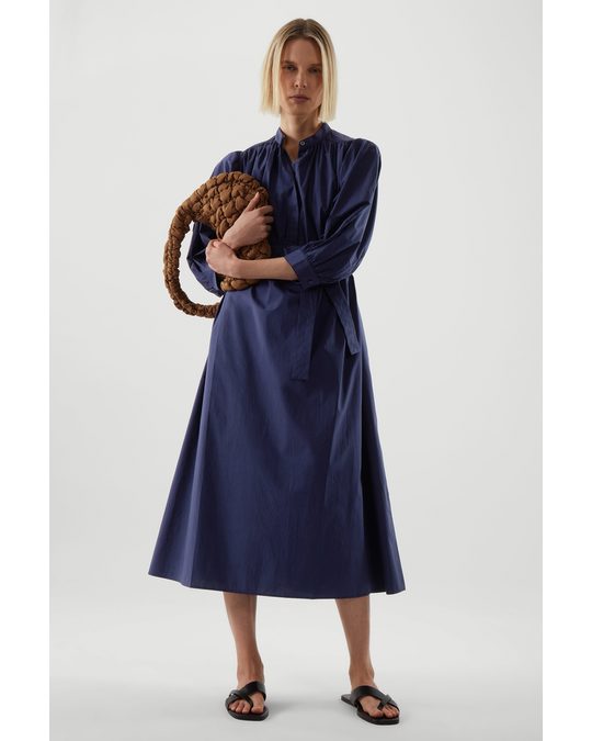 COS Puff-sleeve Belted Dress Navy