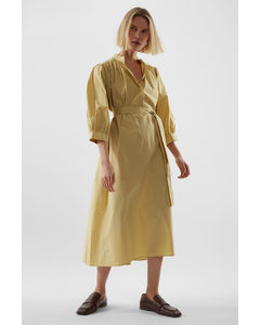 Puff-sleeve Belted Dress Yellow