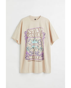 H&m+ Oversized Printed T-shirt Dress Light Beige/stay Divine