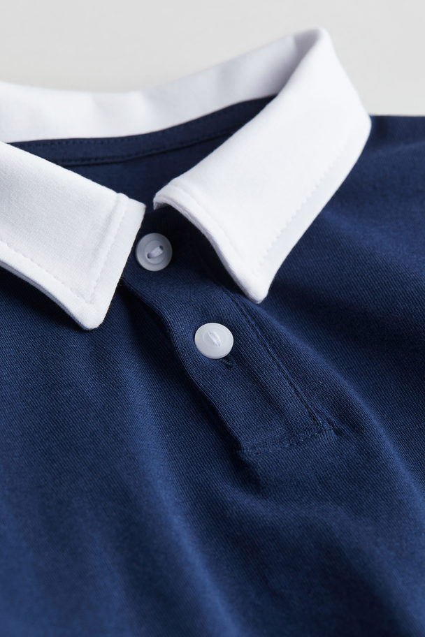 H&M Cotton Jersey Polo Shirt Dark Blue