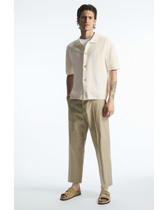 Cropped Straight-leg Twill Trousers Beige