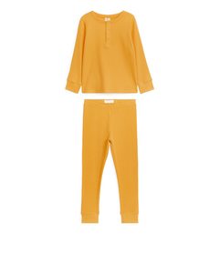 Zweiteiliger Pyjama mit Rippmuster Gelb