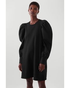 Puff-sleeve A-line Dress Black