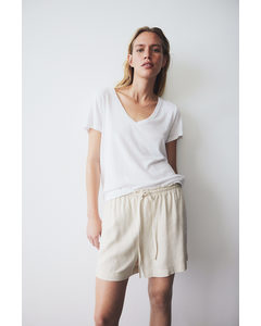 Linen-blend Shorts Light Beige