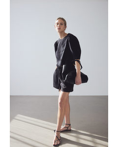 Linen-blend Shorts Black
