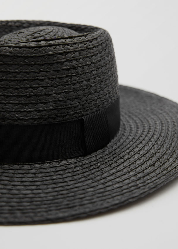 & Other Stories Ribbon Brim Straw Hat Black