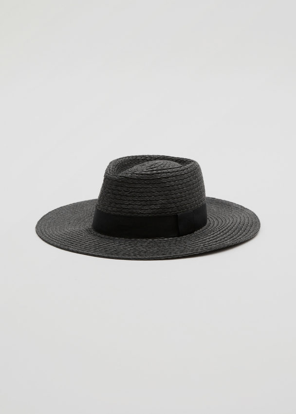 & Other Stories Ribbon Brim Straw Hat Black