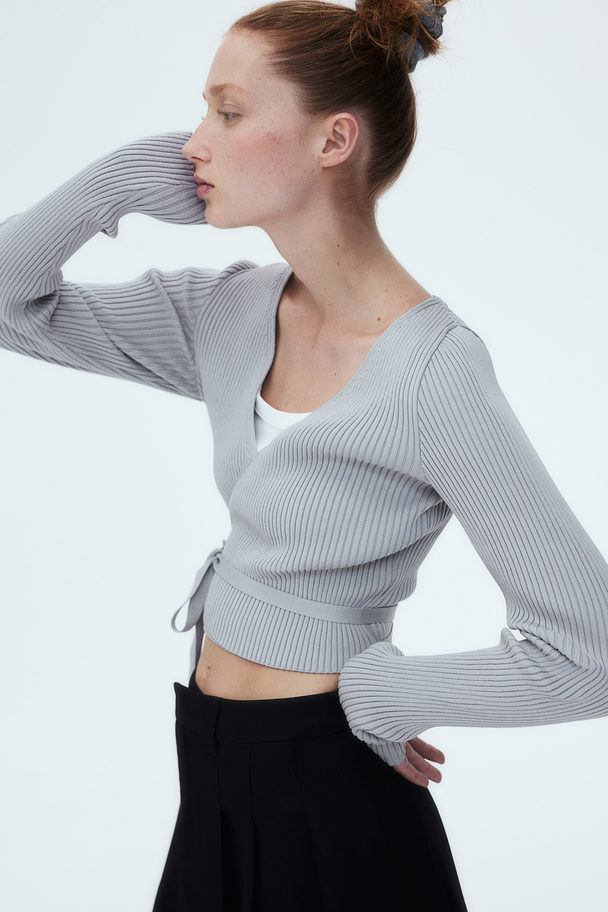 H&M Rib-knit Wrap Top Light Grey