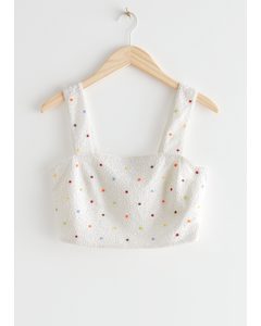 Floral Bead Crop Top White