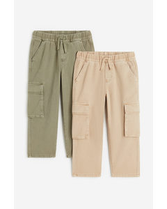 2-pack Loose Fit Cargo Joggers Beige/khaki Green