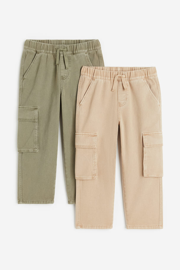 H&M 2-pack Loose Fit Cargo Joggers Beige/khaki Green