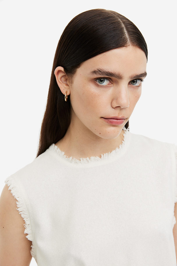 H&M Fringe-trimmed Silk Top White