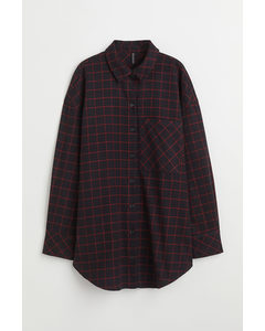 Oversized Flannel Shirt Black/red Checked