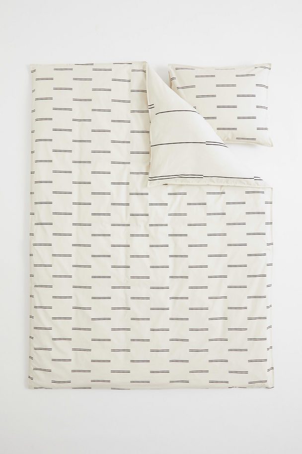 H&M HOME Cotton Single Duvet Cover Set Light Beige/patterned