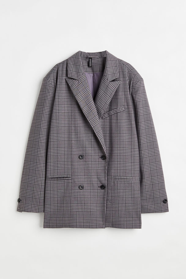 H&M Double-breasted Blazer Grey/checked
