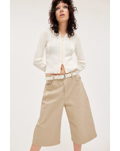 Cropped Twill Trousers Beige