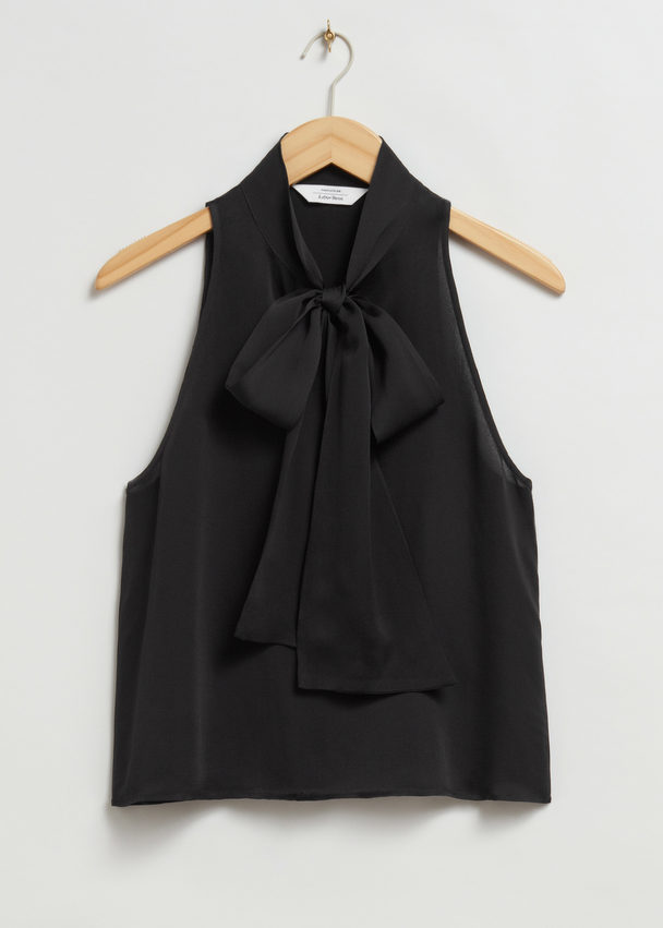 & Other Stories Sleeveless Lavallière-neck Bow Top Black