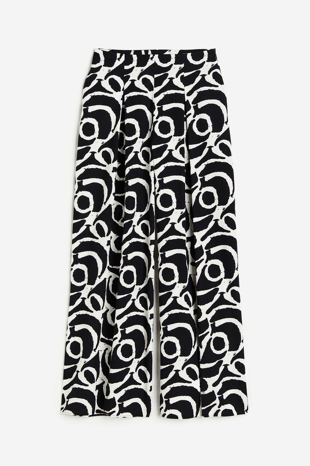 H&M Cotton Poplin Trousers Black/patterned
