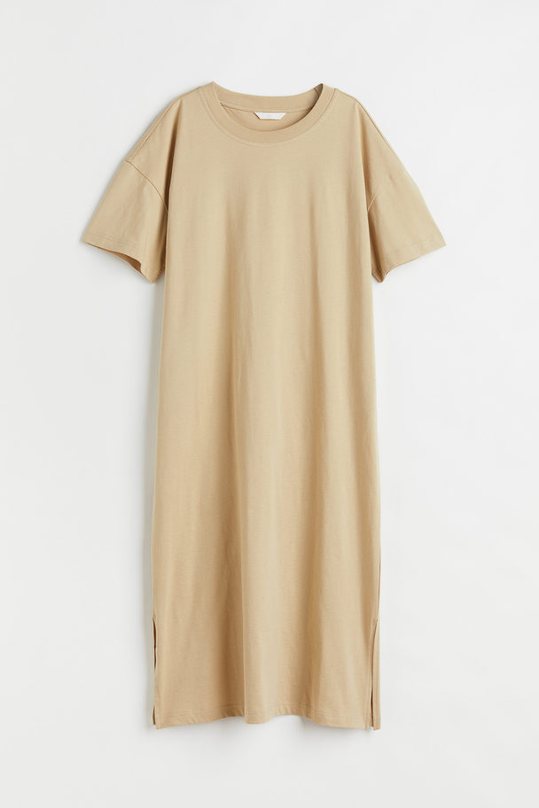H&M Wadenlanges T-Shirt-Kleid Beige