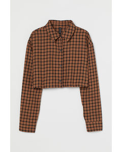 Cropped Cotton Shirt Brown/checked