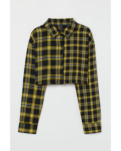Cropped Cotton Shirt Black/yellow Checked