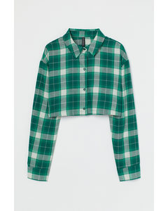 Cropped Cotton Shirt Green/white Checked