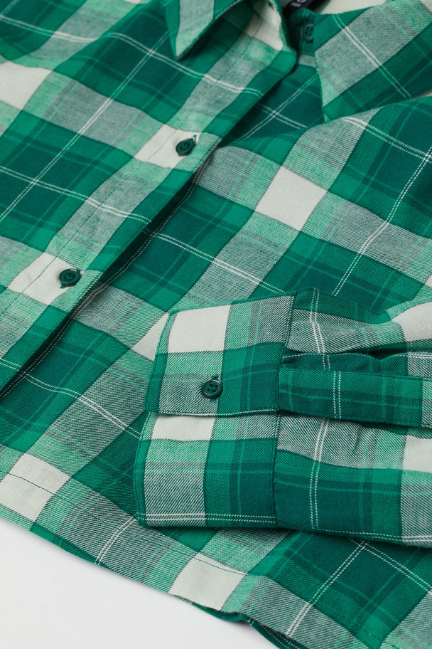 H&M Kort Skjorte I Bomull Grønn/hvit Rutet