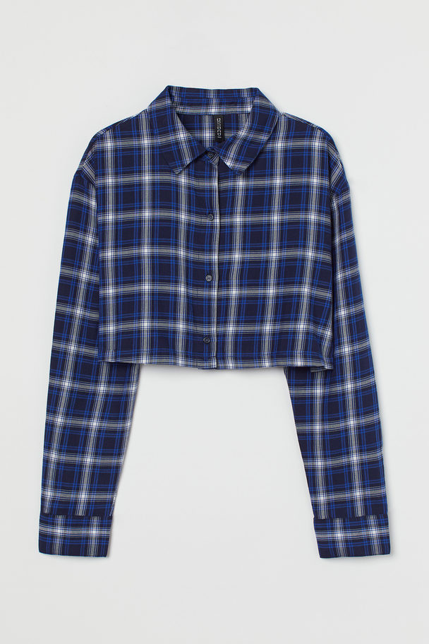 H&M Cropped Cotton Shirt Blue/checked