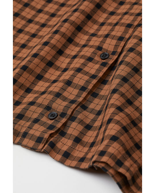 H&M Cropped Cotton Shirt Brown/checked