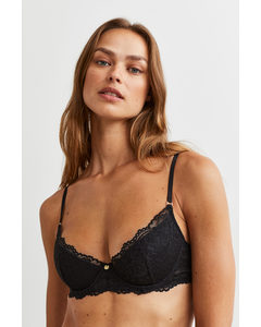 Padded Underwired Lace Bra Black