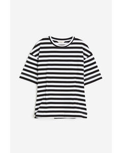 Tapered-waist Top Black/white Striped