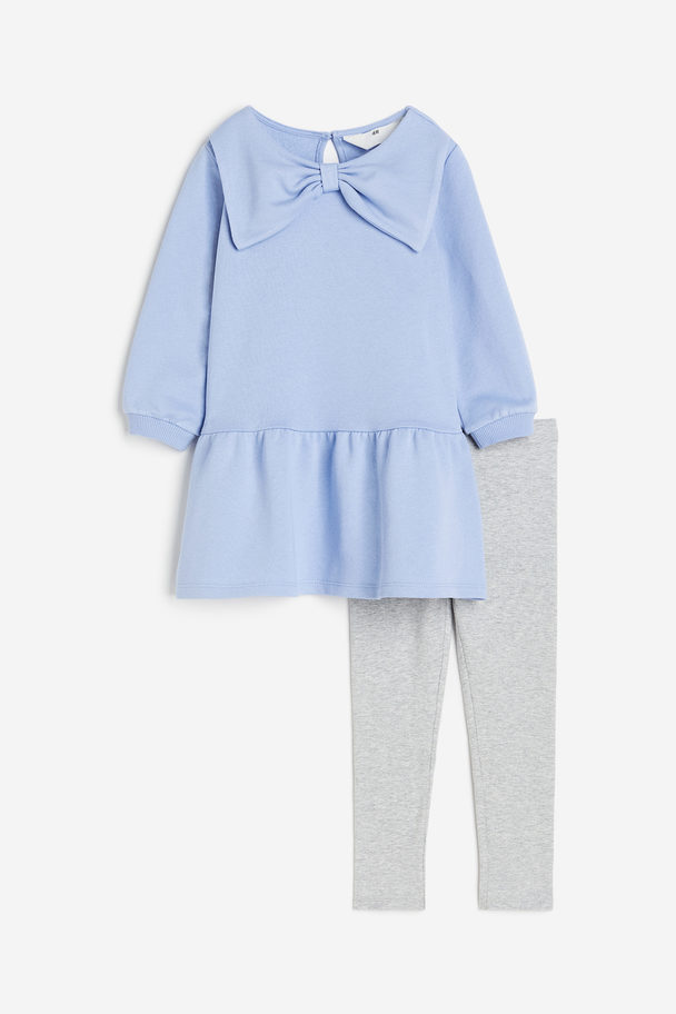 H&M 2-piece Dress And Leggings Set Light Blue/light Grey Marl