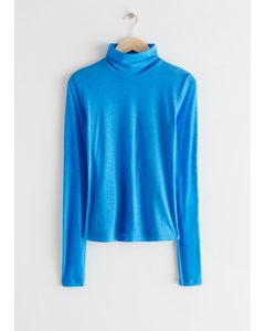 Fitted Turtleneck Top Blue