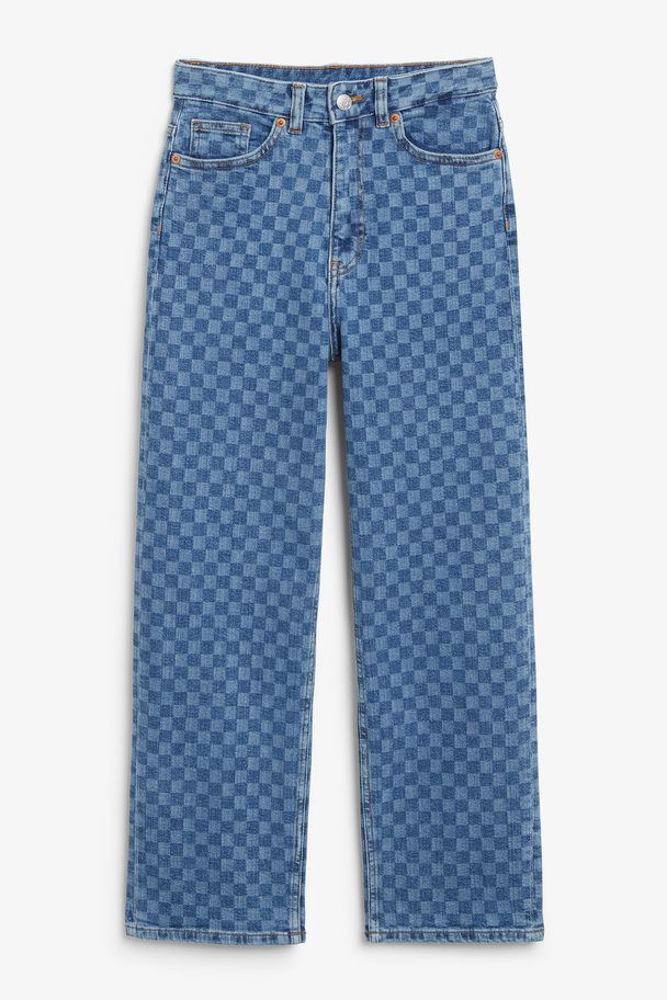 Monki Stretch-Jeans mit hohem Bund Schachbrettmuster