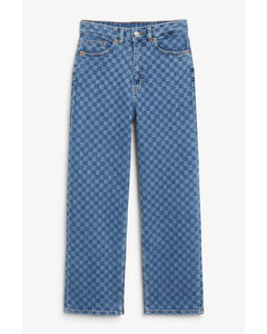 High Waist Stretch Jeans Checkered
