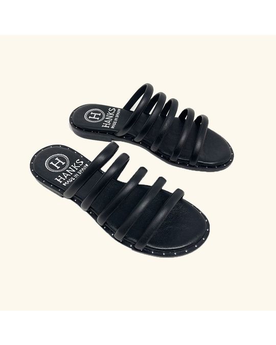 Hanks Santorini Flat Sandals Leather Black